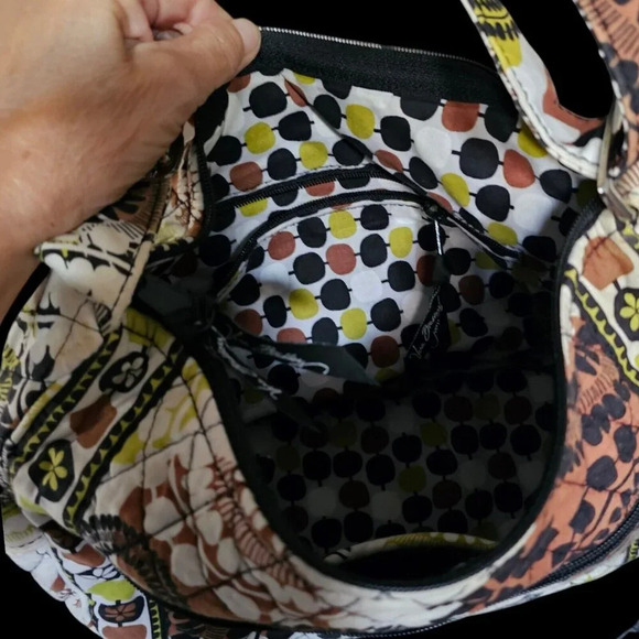 VERA BRADLEY COCOA MOSS - On The Go Purse Bag Tote, Brown Black White Green - Picture 7 of 9